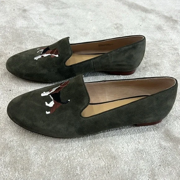 NWOT Talbots RYAN EMBROIDERED SUEDE LOAFERS/FLATS in olive size 7.5 - Picture 5 of 9